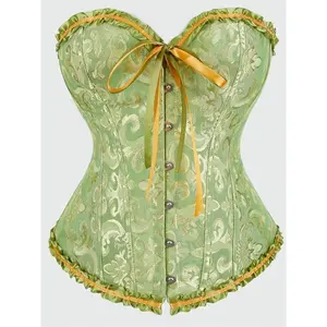 Women's Jacquard Lace Up Grommet Eyelet Frill Trim Shapewear Top, Breathable Fit Elegant Corset Shaper Bandeau Top, Shapewear Tube Top for All Seasons, Tummy Tuck Garment, Womenswear