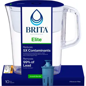 Brita Water Pitcher with Elite Filter 10-cup capacity | 1 Brita Elite Filter included