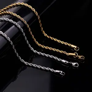 Stainless steel necklace golden/silver twist chain necklace men and women daily wear gift