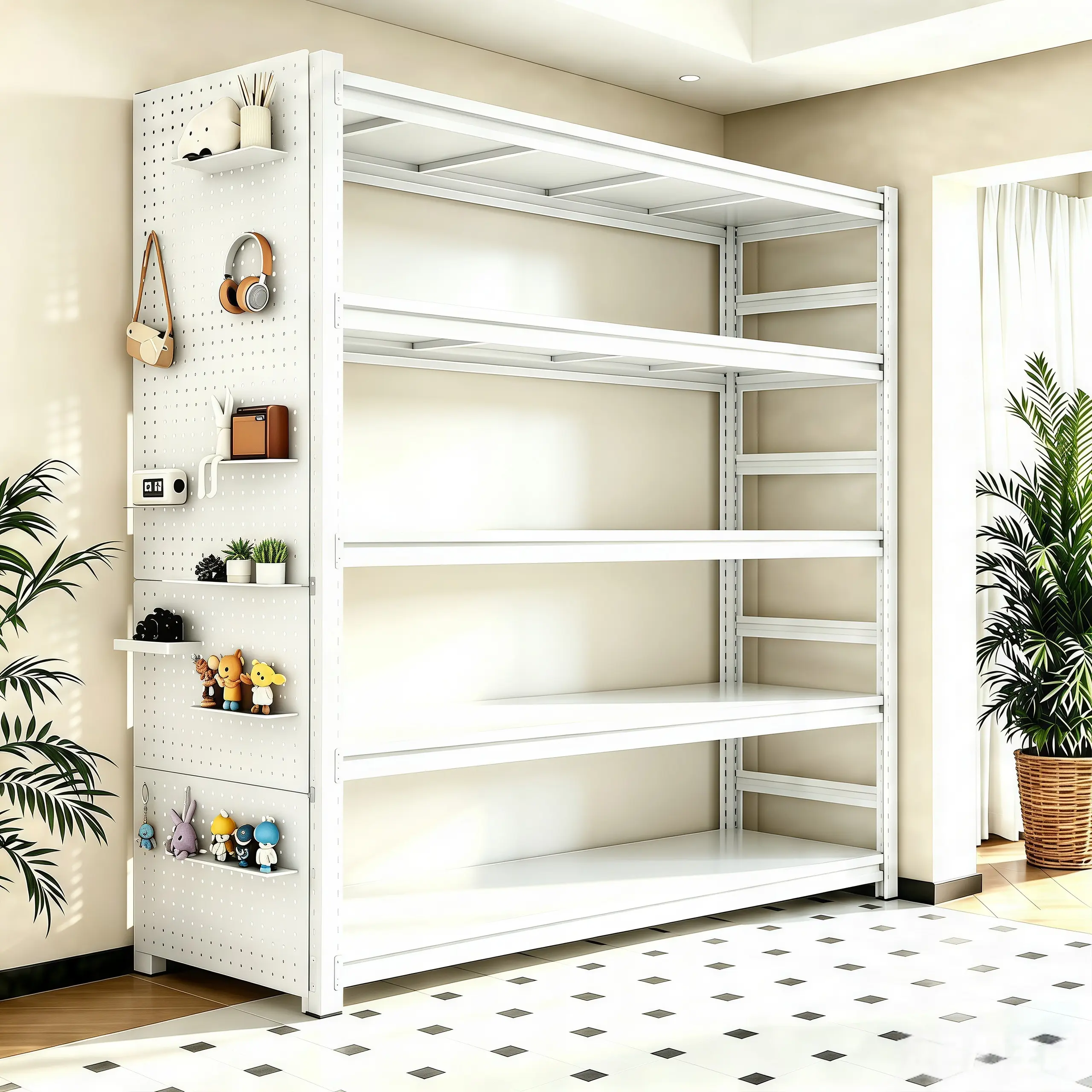 5-Tier Heavy-Duty White Rustproof Boltless Adjustable Metal Storage Shelving Unit, 2500-LBS Weight Capacity, Ideal for Garage, Kitchen, Tool Room Organization