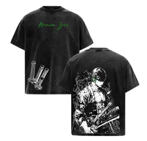 Roronoa Zoro Vintage Washed Oversized T-Shirt – Anime One Piece Graphic Heavyweight Cotton Tee Unisex