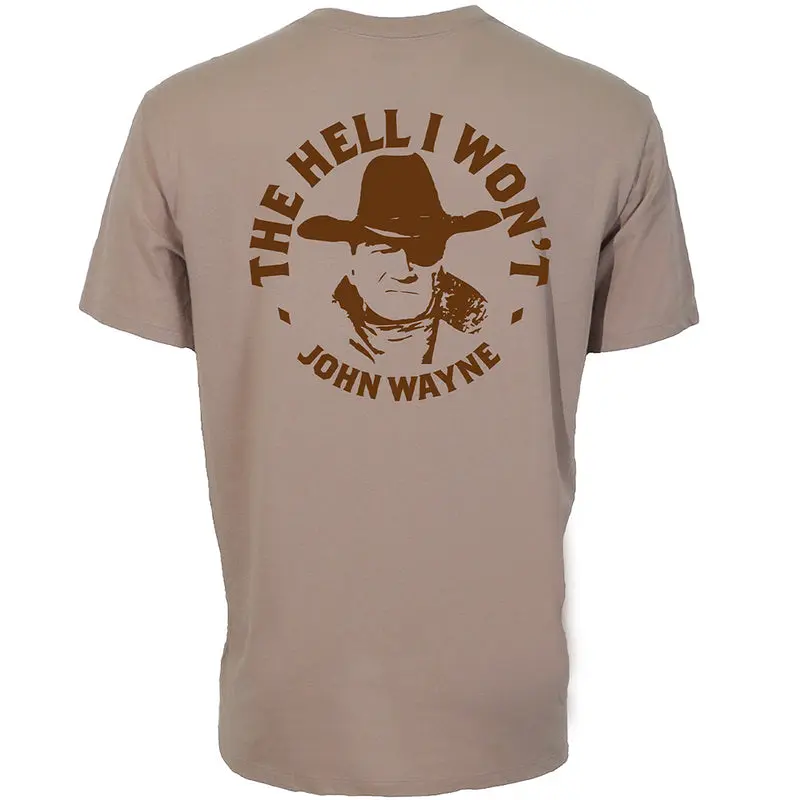 Men's John Wayne Graphic Pocket T-Shirt, Short-Sleeve Cotton-Polyester Blend Menswear Top, Light Brown, Shortsleeve, Clothes, Tee