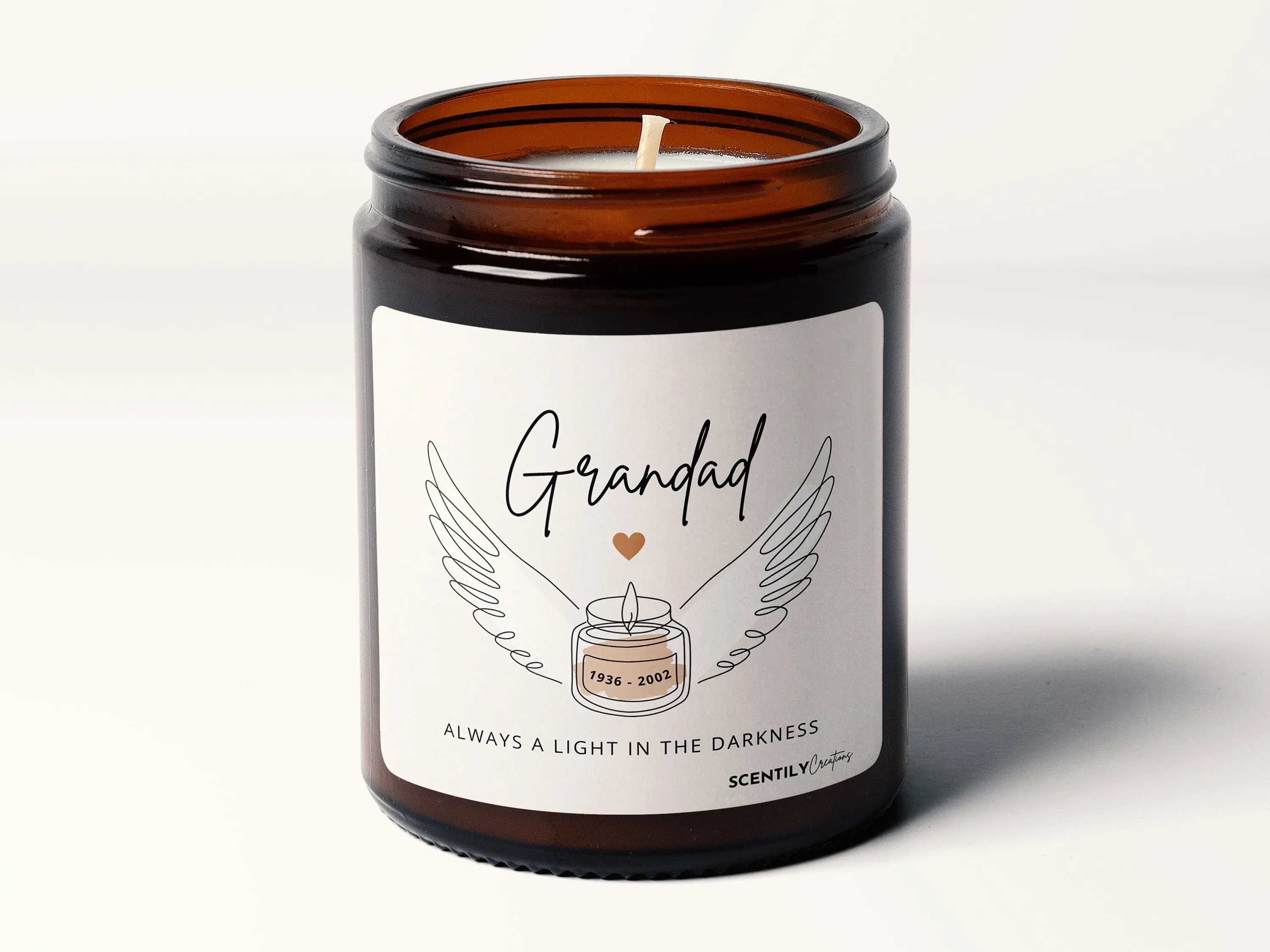 Remembrance Candle Wings Script Font Personalised Message Soy Wax Candle