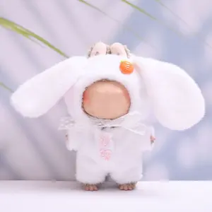funny  bunny Cute Big Ears Bunny Clothes for 15cm-17cm La bub no doll Plush Furry Big Ears Rabbit Headwear with White Jumpsuit for Doll Adorable Outfit Accessories mr hungry  easter
