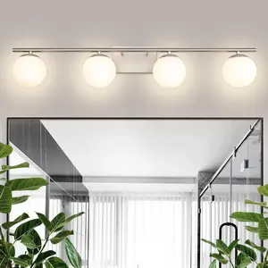 YHTlaeh New Bathroom Vanity Light Fixtures 4 Lights Brushed Nickel Glass Shade Modern Wall Bar Sconce Over Mirror（(Exclude G9 Bulb)