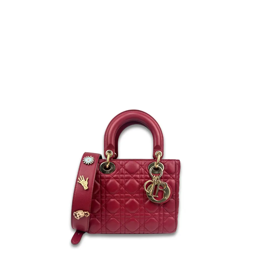 Pre-owned Dior Lambskin Crossbody Bags Small Red Lady Dior