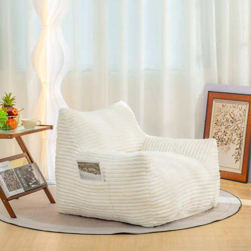 Large Size Casual Stable Pre-Assembled Single Seat Corduroy Beige Bean Bag Chair for Adults - Ergonomic Wide Design, Comfy Fluffy Lazy Floor Chair with Armrests for Living Room, Bedroom