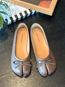Elegant Split-Toe Slip On Shoes, Soft Leather Summer Flats, Fashion Footwear for Shopping Dates & Daily Errands