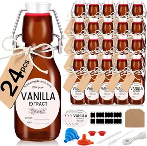 24 Pack 4 oz Swing Top Glass Bottles  Flip Top Glass Bottles Vanilla Extract Bottle with Airtight Lid Flip Top  Brewing Bottle for 2nd Fermentation Vanilla Extract Kombucha Beverage Soda