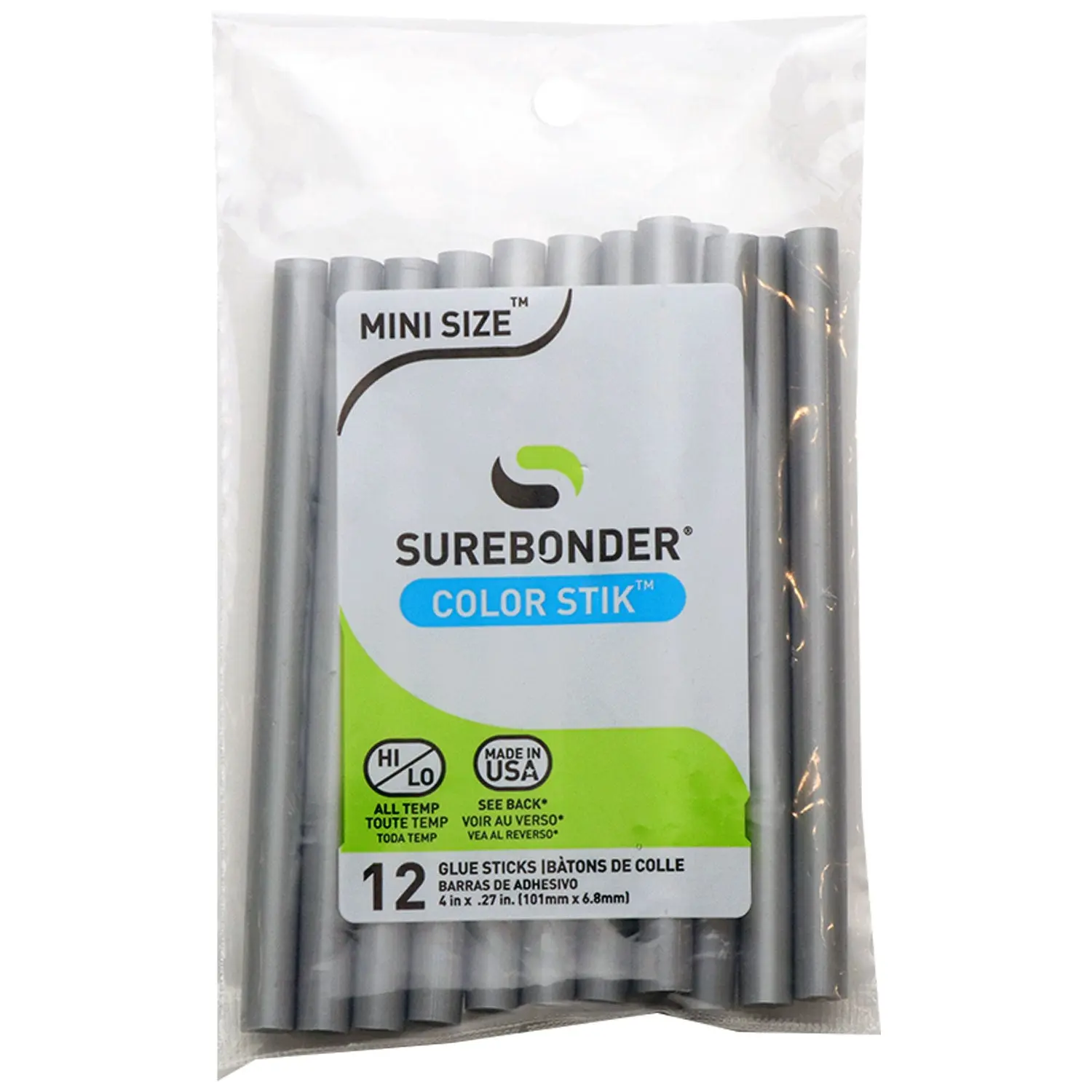 Color Stik 4" Mini Size Metallic Silver Hot Glue Sticks - 12 Pack