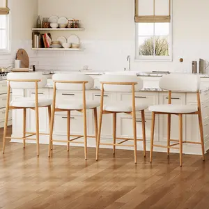 2/4-Piece Modern Linen Upholstered Counter Height Bar Stools, High-Density Foam Padded Seat, 300LBS Heavy-Duty Metal Legs, Ergonomic Curved Design for Kitchen Island, Dining Room