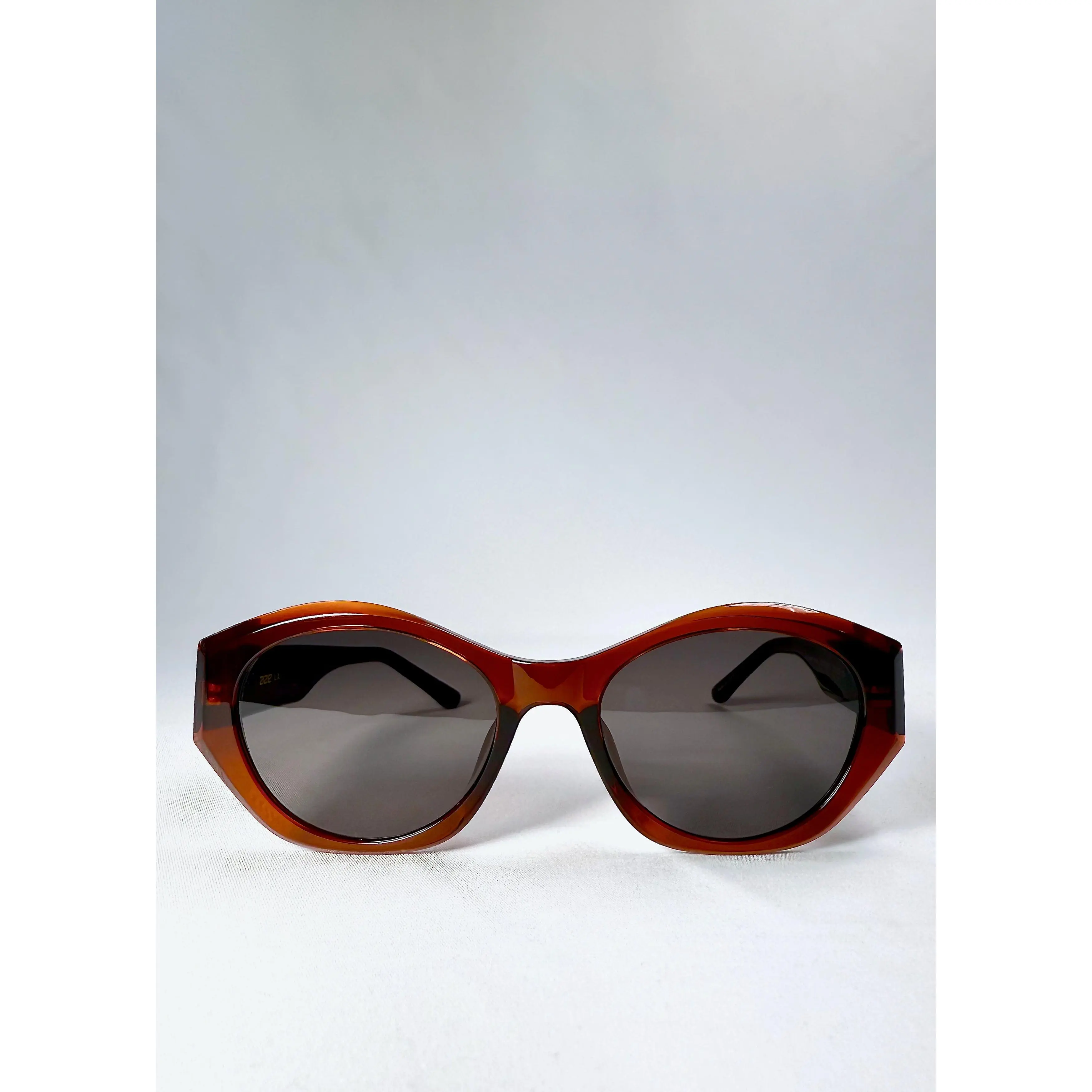 Eclipse Feline Burnished Umber Retro-Inspired Sunglasses with Red-Brown Translucent Frame and Smoky Lenses for Medium Face Sizes