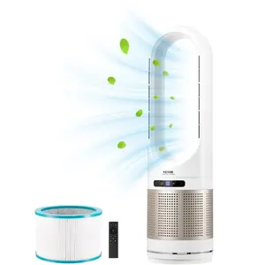 VEVOR Tower Fan Bladeless, 16.4ft/s Velocity Floor Fan that Blows Cold Air, 80 Oscillating 8-Speed Fans, 8H Timer, Standing Fans with H13 HEPA Filtration, Remote Control Air Purification Mode