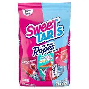 SweeTARTS Ropes Candy, Variety Mix, Cherry Punch, Twisted Rainbow Punch, Tangy Strawberry, Soft and Chewy, 15 oz