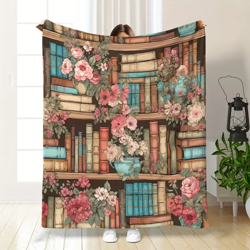 1pc of Creative Bookshelf Blanket, Traditional Style Throw, Soft And Comfortable Blanket, Travel Sofa Bed Cover, Home Office Decor, Birthday Gift Blanket for Boys, Girls, And Adults, Suitable for All Seasons