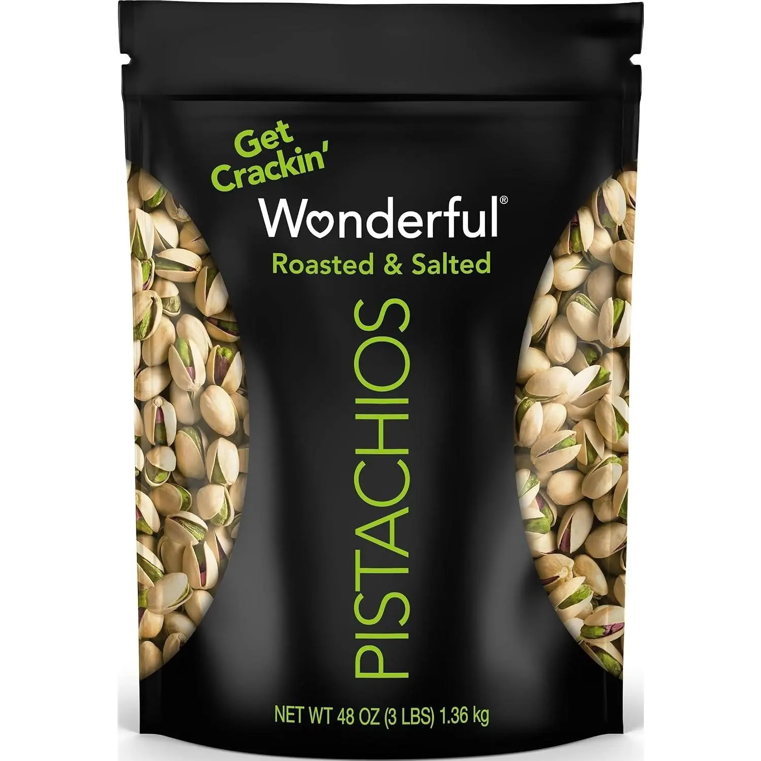 In-Shell Wonderful Pistachios, Roasted & Salted Natural Nuts, 48 oz Resealable Bulk Bag, Protein-Rich Healthy Adult Snack