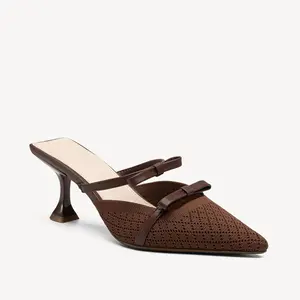 Bowtention Pointed Toe Heeled Mule, COSY ISLAND, Adjustable Strap, Breathable Fabric, Footwear for Romantic Party-Wedding Events, Stylish Shoes