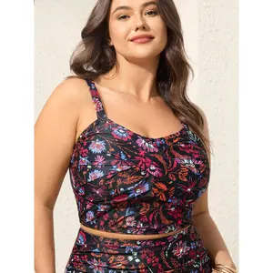 BLOOMCHIC Plus Size Floral Print Twist Front Swim Top [M-6X] 2026 Summer Vibes Swimweek