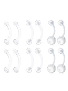 14g Clear Belly Button Rings Bioflex Plastic Belly Ring Curved Barbell Navel Piercings Retainers for Work Surgery 10mm Body Piercing Jewelry