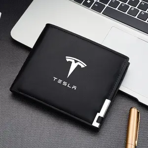 Leather Car Driver License Case Card Holder Men's Wallet For Tesla Model 3 Model S X Model Y Juniper Roadster 2021 Cybertruck Juguete SpaceX Auto Accessories