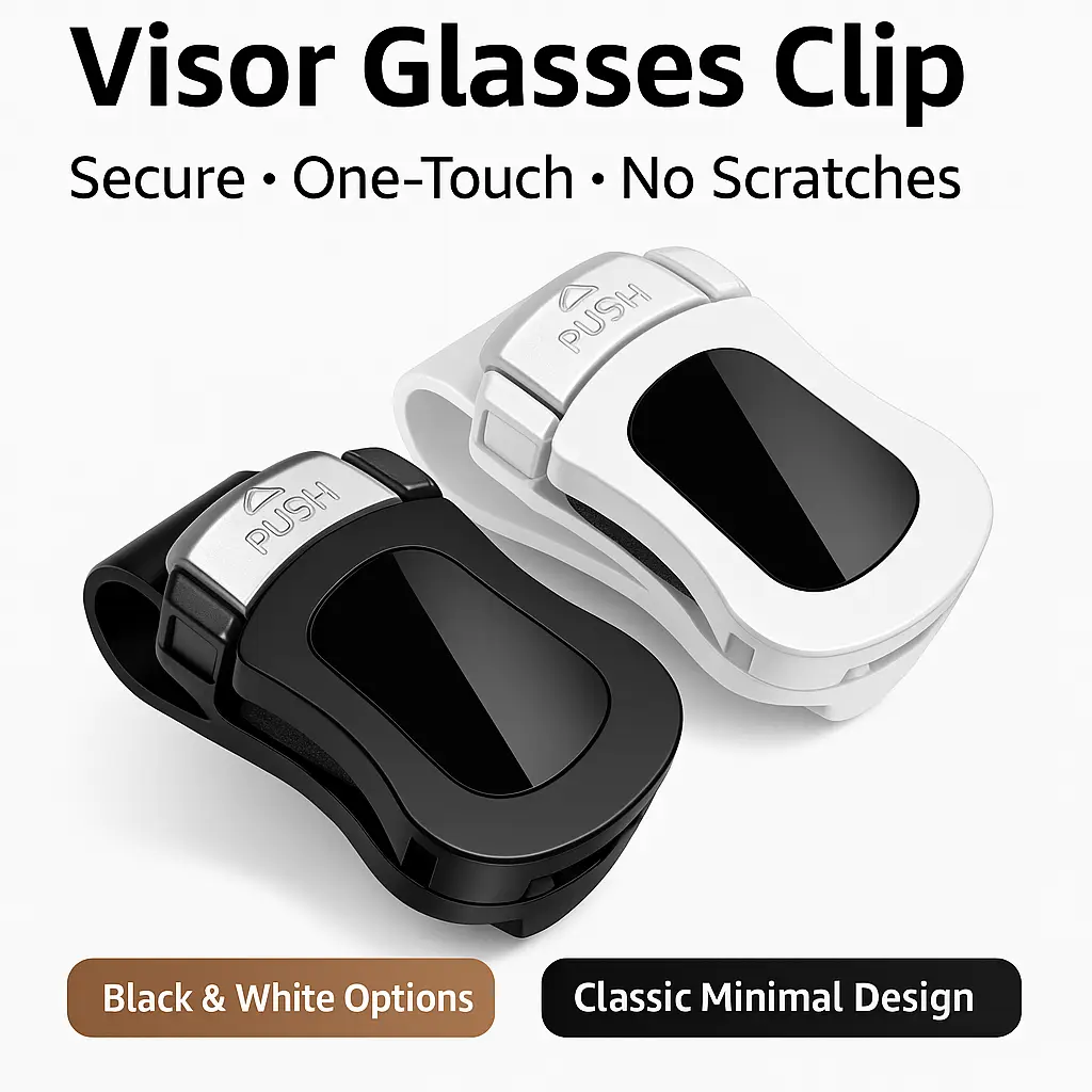 Universal Car Glasses Holder - Mirrored Glasses Clip for Sun Visor, Glasses Hook Clip, Car Interior Accessories with Alloy Hidden Buckle