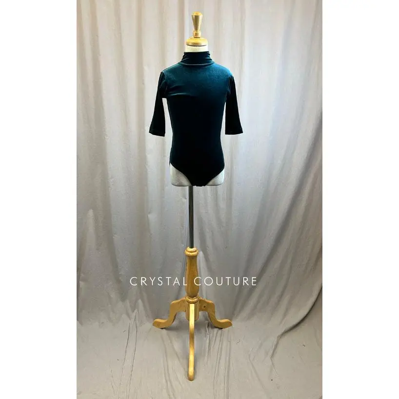 Dark Teal Velvet 3/4 Length Sleeve Leotard