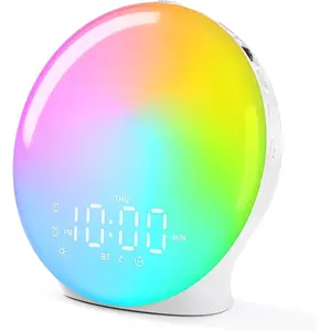 Full Screen Dimmer Sunrise  Clocks for Bedrooms, Wake Up Light with FM Radio, 25 White Noise Sleep Sounds,  Speaker,  Alarms Bedside Clock for Heavy Sleepers,