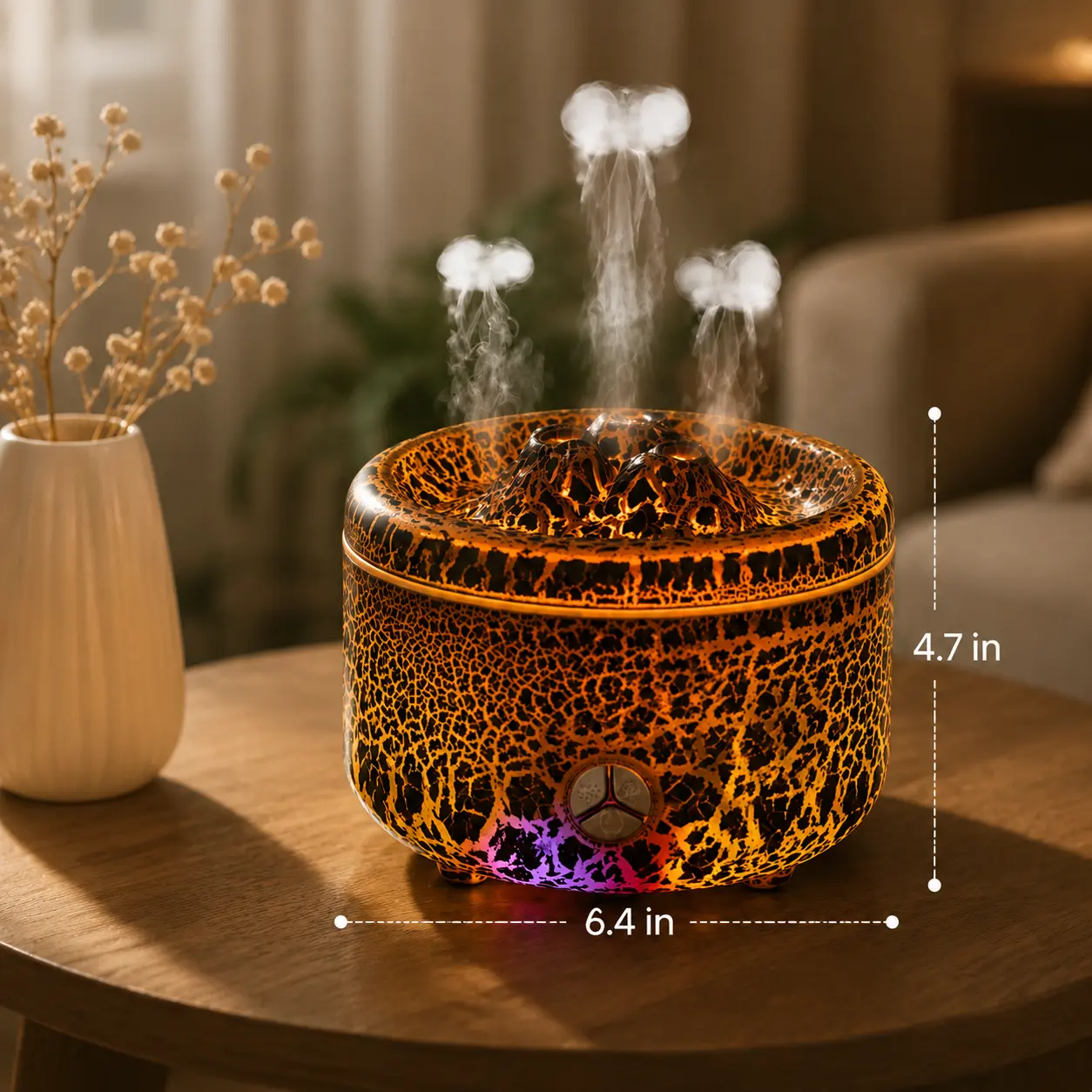 Volcano Aroma Diffuser Humidifier with Realistic Volcano Mist Effect, Ultrasonic Cool Mist Diffuser with LED Ambient Light
