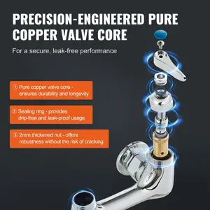 VEVOR Wall-Mounted Kitchen Faucet, 25 Tall, 8 Center Distance, 12 Rotatable Spout, Includes Pre-Rinse Spray, Brass Build, Pull-Down Feature, Suitable for Multi-Compartment Sinks