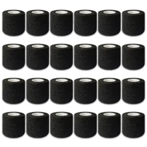 Tattoo Grip Cover Wrap - 24Pcs 2" x 5 Yards Disposable Cohesive Tattoo Grip Tape Wrap Black Elastic Bandage Rolls Self-Adherent Tape for Tattoo Machine Grip Tube, Sports Tape
