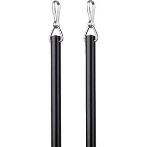 Curtain Wand -  Curtain and Drapery Pull Rod with Stainless Steel Hardware for Curtains, Draperies, and Room Divider Curtains - 36 Inches, Metallic Black - Pack of 2