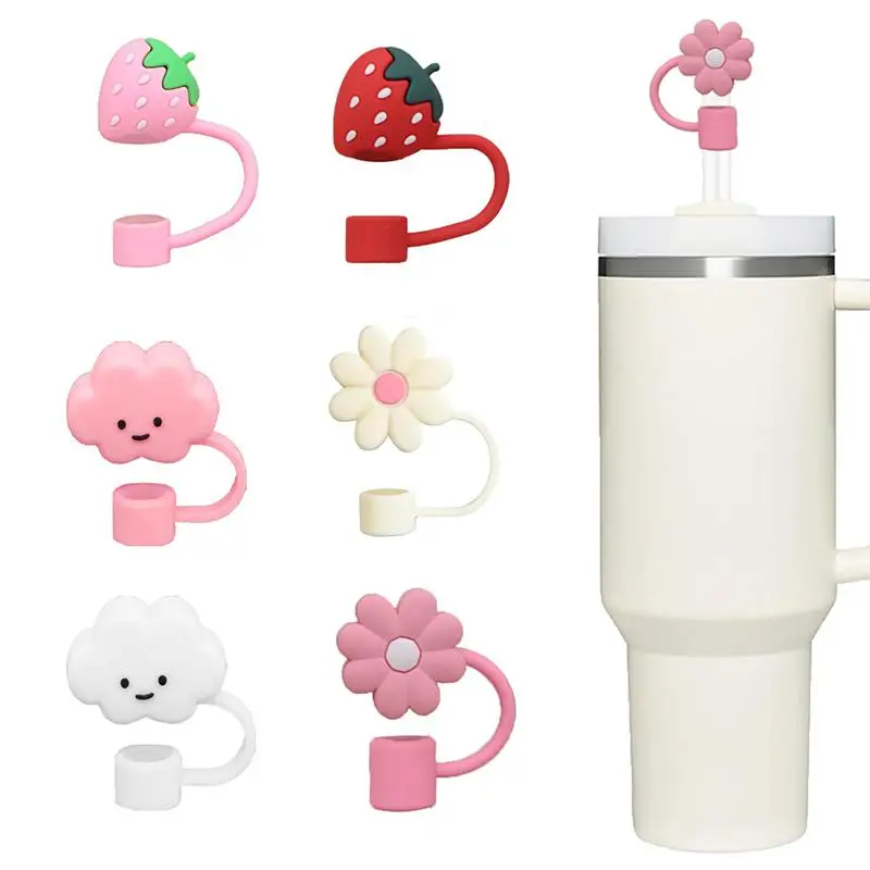 Straw Topper without Cup/Straw, 6 Counts/set*1/2pcs Cartoon Fruit & Cloud & Flower Shaped Silicone Straw Lid, Gift for Summer, Kitchen Accessories Sto