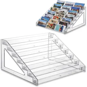 2 Pack 7-Tier Acrylic Card Display Stand, Clear Plastic Organizer Rack for Trading Cards, Greeting Card, Business Cards, Collectibles – Portable Tabletop Showcase for Vendors, Craft Fairs & Home Decor