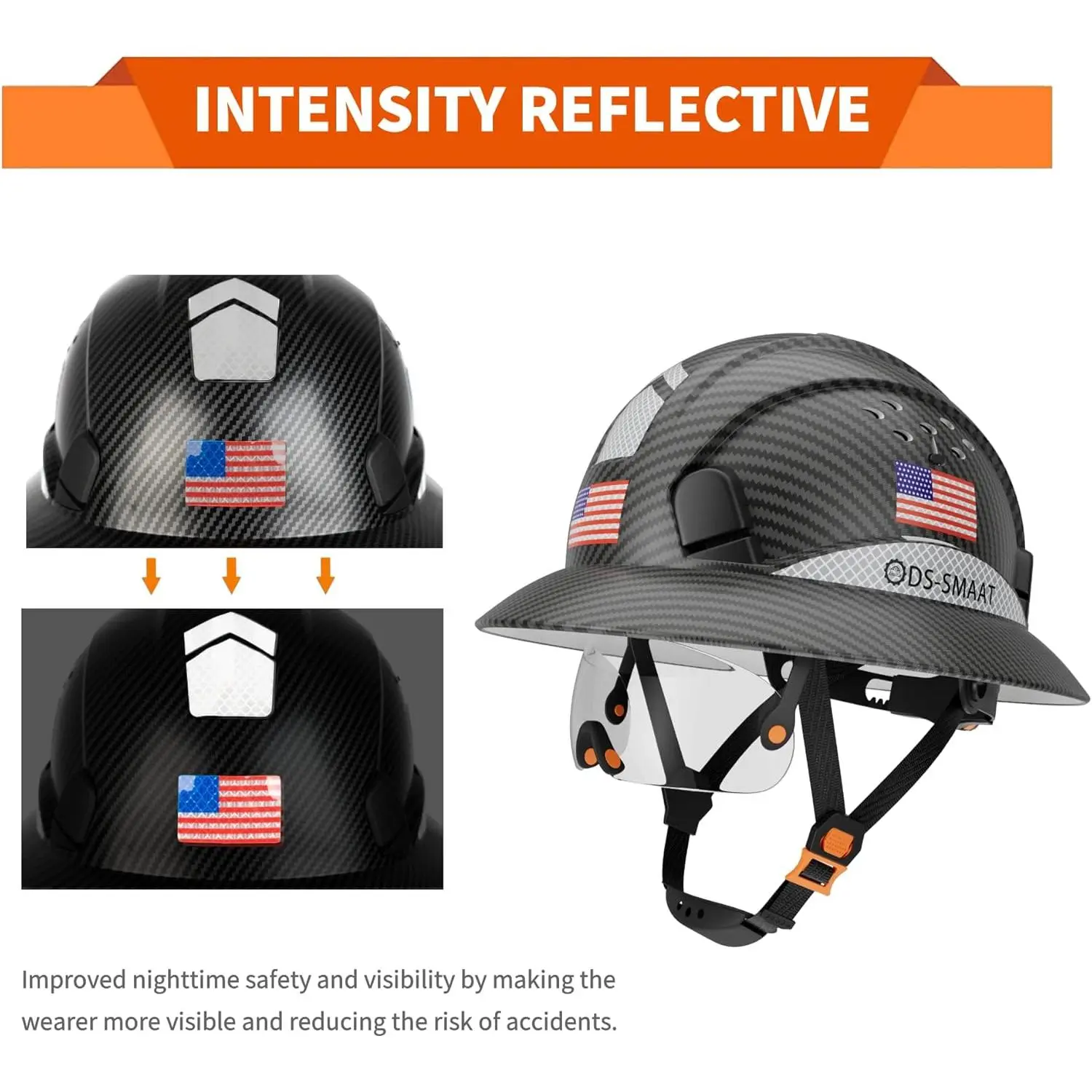 ANSI Z89.1/OSHA Approved Reflective Safety Hard Hat with Visor