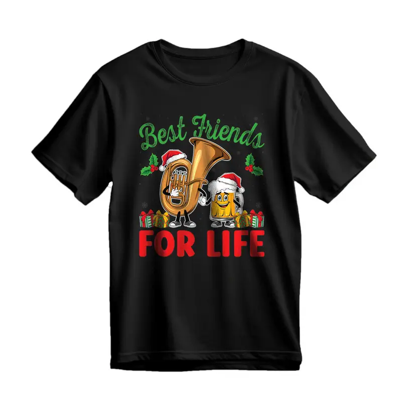 Tuba and Beer Best Friends Christmas Tuba Music Lover Xmas T-Shirt