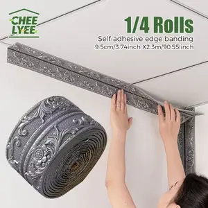 1/4 roll 3D European Style Self-Adhesive Foam Trim - Easy Peel & Stick Corner Protection, PVC Baseboard Molding for Home, Ceiling, TV Backdrop & Frame Border Decor - Durable PVC Material, DIY Home Decor, Decorative Trim, Modern Decor, Easyinstall Trim