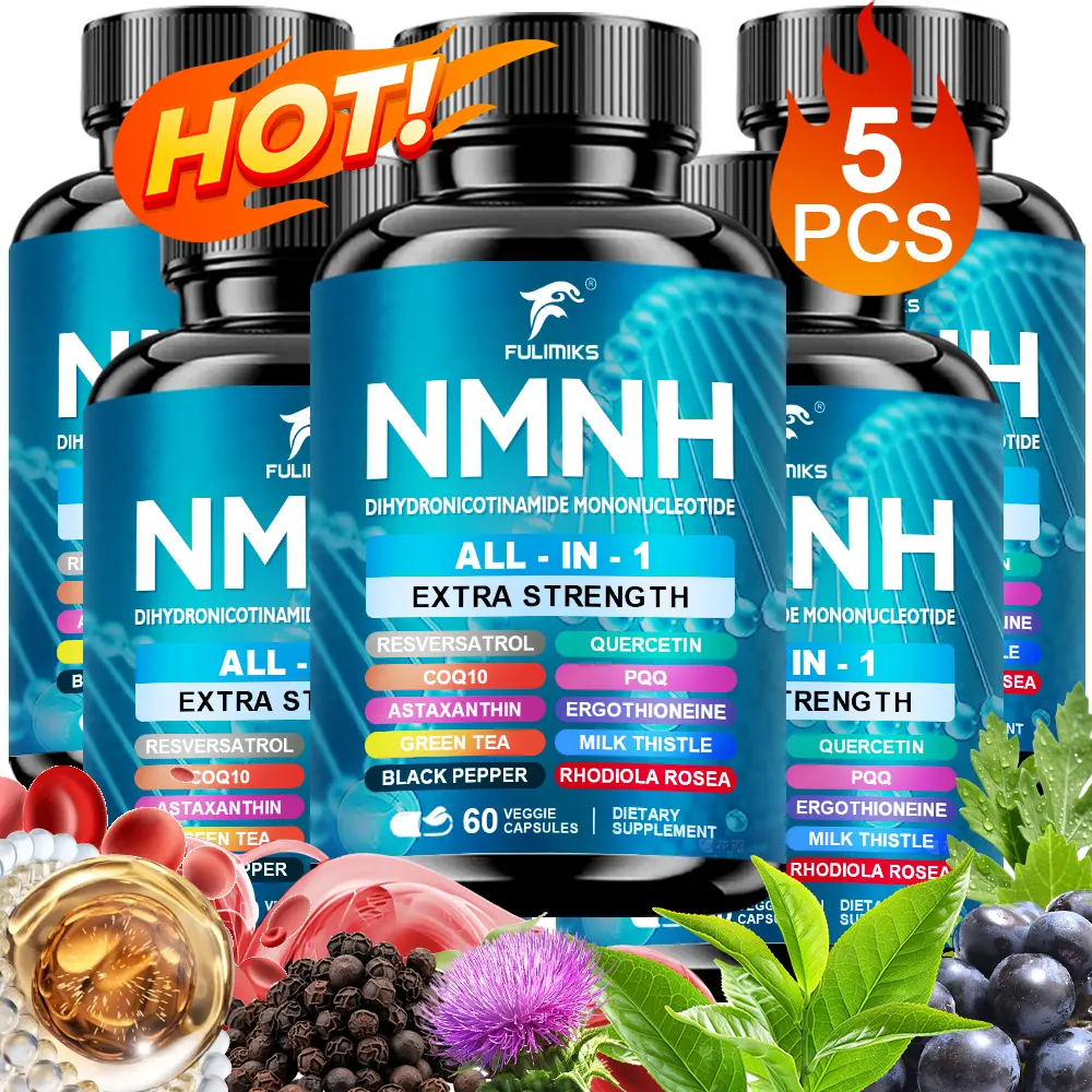 FULIMIKS NMNH Dietary Vitamin Capsules (1000mg) - Advanced Dihydronicotinamide Mononucleotide Formula with Resveratrol, CoQ10, PQQ, Astaxanthin - Cellular Energy, Mitochondrial Health, Metabolism Support Supplement (5 Bottles)