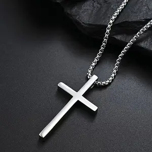 Black and white titanium alloy glossy cross, cross size 2.5*4 cm. Fashion accessories long sweater chain. Two specifi cations of chain length are 60 and 70 cm. Stylish unisex sweater chain.