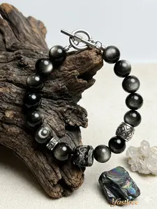 Yastlcee Men's Silver Pyrite Tiger's Eye Bracelet, Cold Tone Silver High-End Feel, Titanium Steel Non-Fading, Daily Commute Versatile Wristband