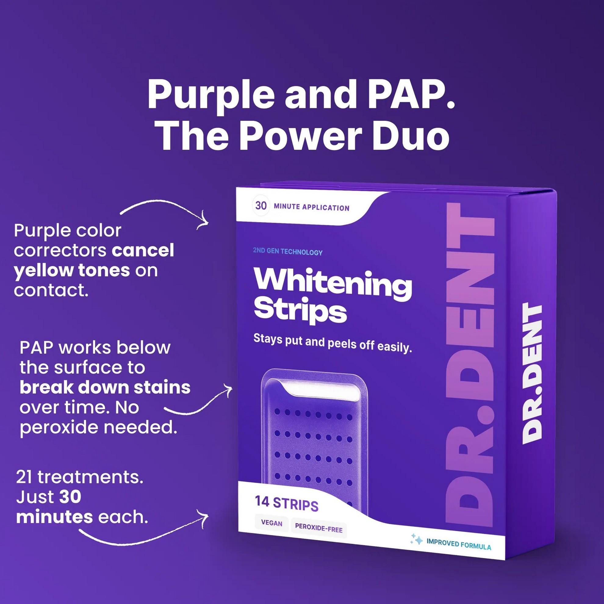 DRDENT Purple Teeth Whitening Strips, 7/21 Sessions, Peroxide-Free, Enamel Safe, Non-Sensitive Teeth Whitening Kit