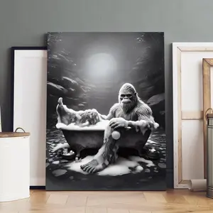 Gorilla Relaxing Bath Poster, Fun Animal Decor, Modern Art Canvas Print, Waterproof Wall Art Wood for Bathroom, Living Room, Office, Ideal Gift