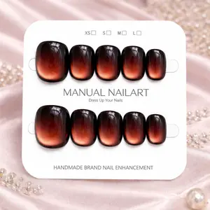 LJY cm12 Handmade Acrylic Press-On Nails, Merlot Magic Minimalist Nude Geometric Lines, Short Square Matte Finish, Breathable Lightweight, Removable for Office Daily Wear (Nail Art Kit for Beauty & Personal Care)