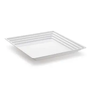 12" x 12" White Square with Groove Rim Plastic Serving Trays