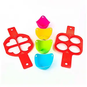 Set of 6 Silicone Egg Molds - Heart, Circle, Cups for Stovetop, Air Fryer & Microwave. Perfect for Eggs & Pancakes