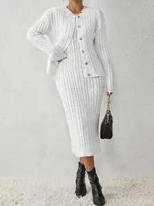 Elegant Women's Knit Sweater Dress & Cardigan Set, High-Quality Autumn Winter, Casual Outdoor Wear, Must-Have Wardrobe Essentials
