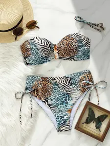 Women's Leopard Print Bikini Two-Piece Set, High-Waisted Halter Top, Perfect for Summer Beach Vacation, Stylish Swimsuit
