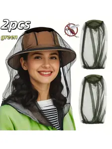 2 pieces of green extra-large mo, fine mesh for insect-proof, compatible with hats/heads, preventing insects, mosquitoes, flies and small flying insects, suitable for the safety fit of most hats, easy to clean and maintain, perfect for camping and hiking
