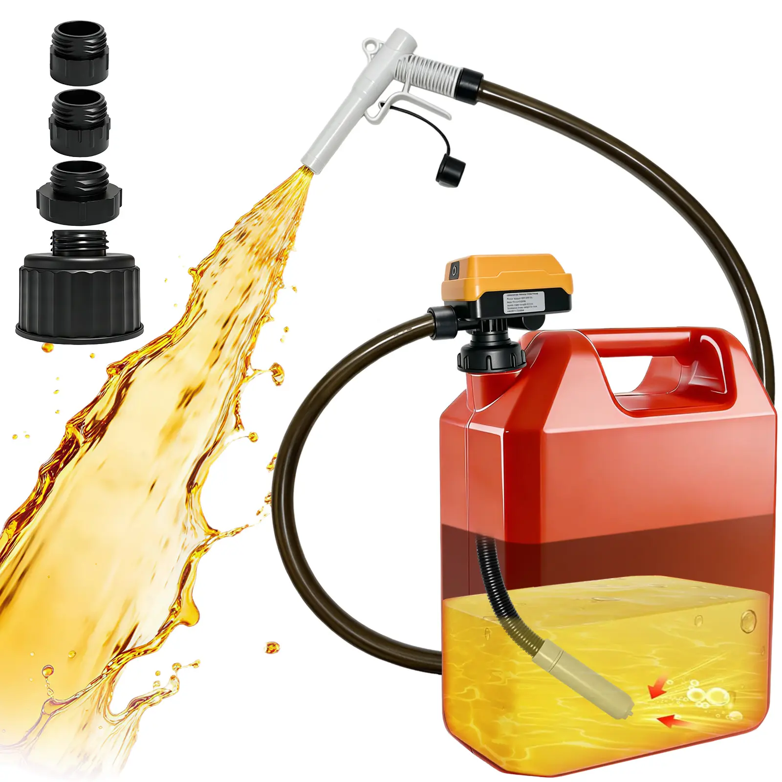 Fuel Transfer Pump Compatible with DeWalt 18-20V Battery, Auto-Stop with Voice Alert, 4 GPM Fast Flow, Durable PVC Hose, 4 Can Adapters, Portable Gas Can Pump for Oil, Diesel & Gasoline【Battery NOT Included】