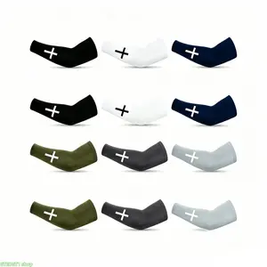 Solid Tone Cross Graphic Cooling Arm Sleeves - Stretch, UV Shield Sun Protection, Sweat-Wicking, Breathable, Non-Slip, Lightweight, Easy-to-Wear, 1 Size Fits All Arm Covers for Men, Ideal for Outdoor Activities, Motorcycling