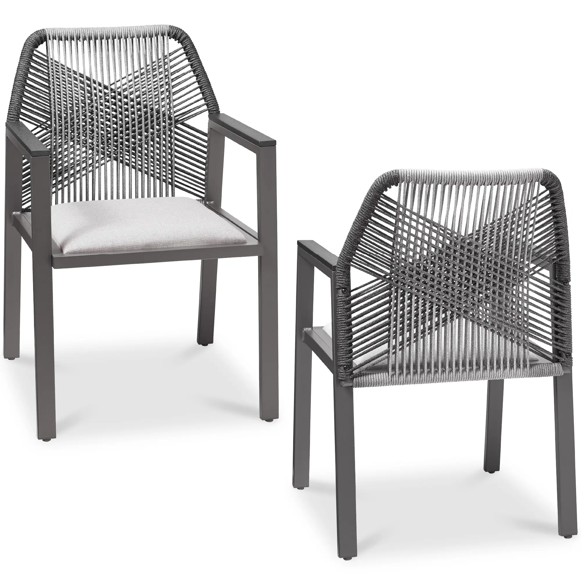 Best Choice Products Set of 2 Indoor/Outdoor Aluminum Woven Rope Dining Chairs w/ Armrests